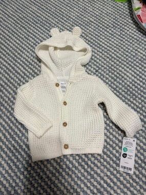 Cream Knit Baby Hooded Cardigan with Ear Detail